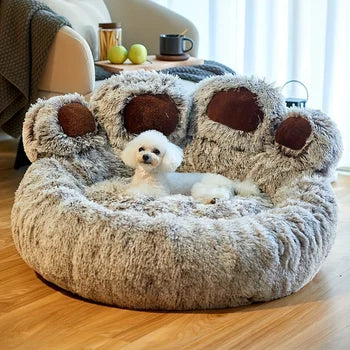 Cozy "Bear Paw" Fluffy Dog Bed