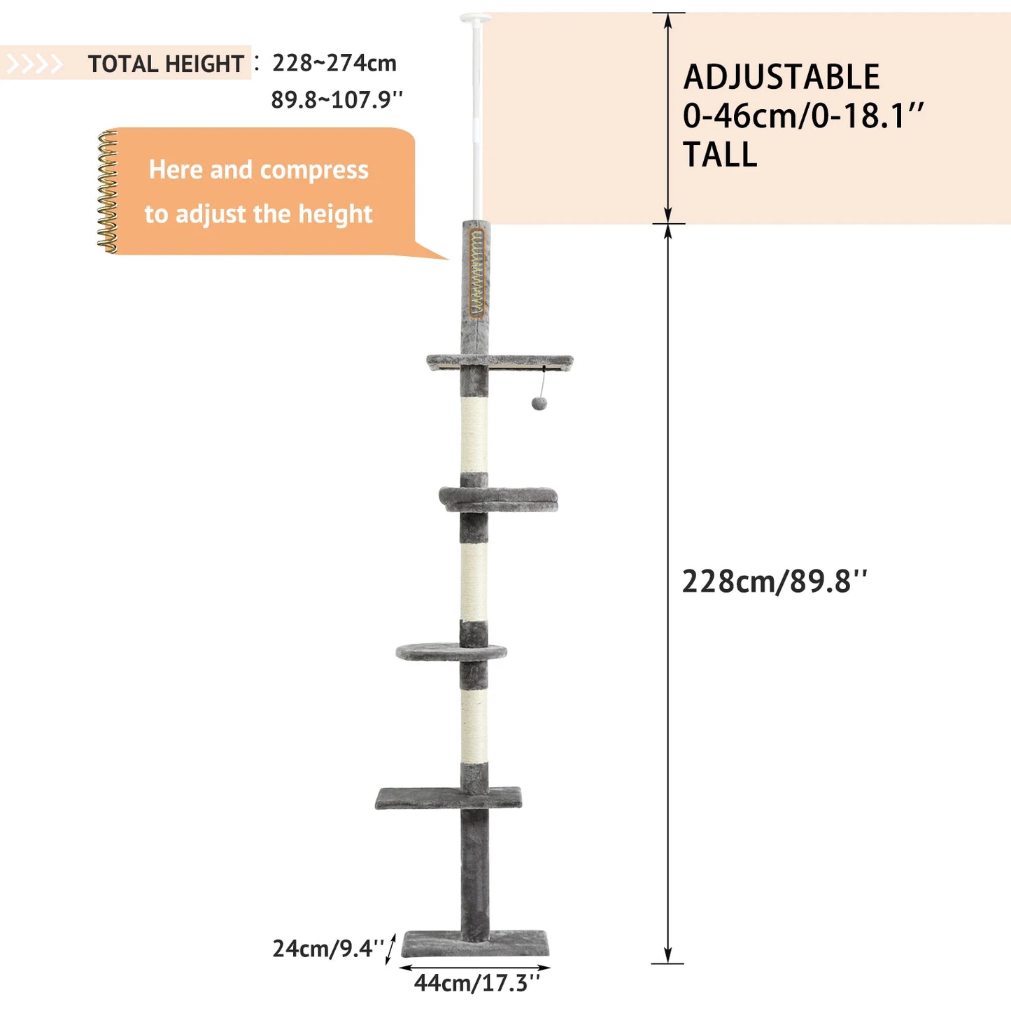 239-275cm "Cactus" Adjustable Floor-to-Ceiling Cat Tree