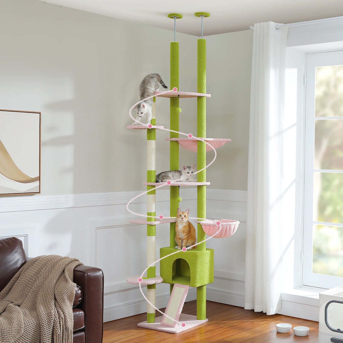 230-252cm "Coco" Cactus Cat Tree Floor to Ceiling Tower