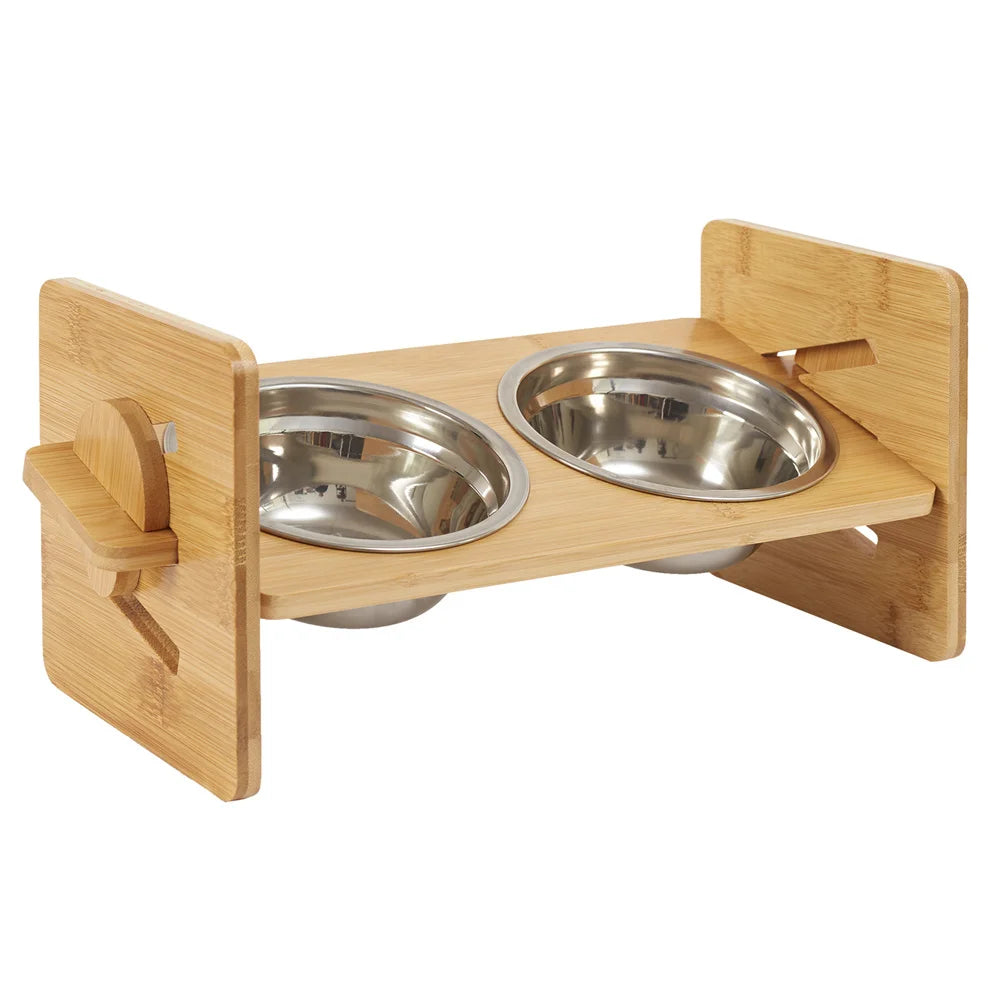 Premium Bamboo & Double Stainless Steel Feeding Station