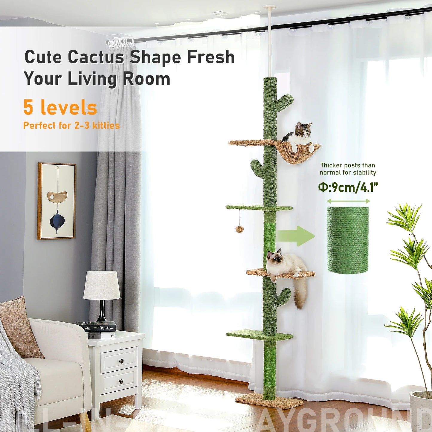 239-275cm "Cactus" Adjustable Floor-to-Ceiling Cat Tree