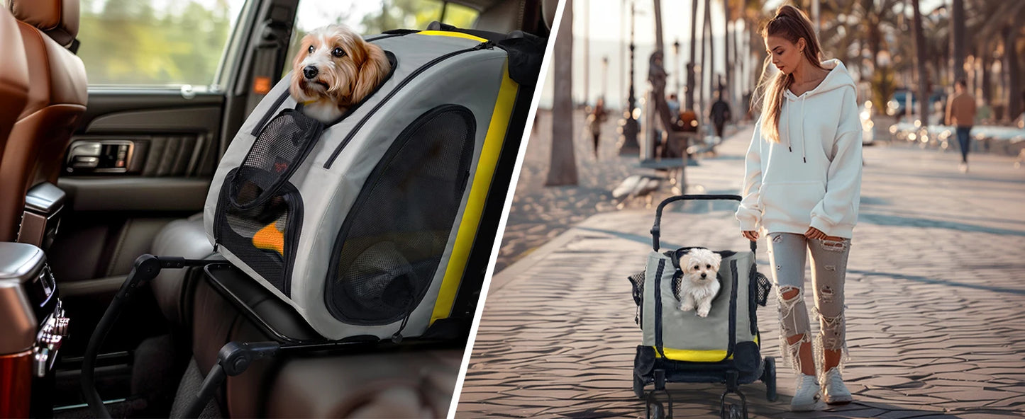 Seggiolino auto e passeggino multifunzionale 2 in 1 per animali domestici