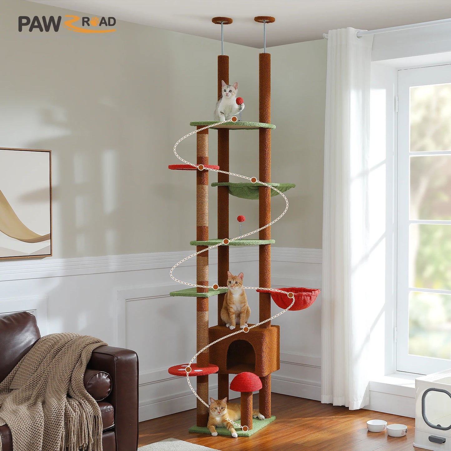 230-252cm "Coco" Cactus Cat Tree Floor to Ceiling Tower