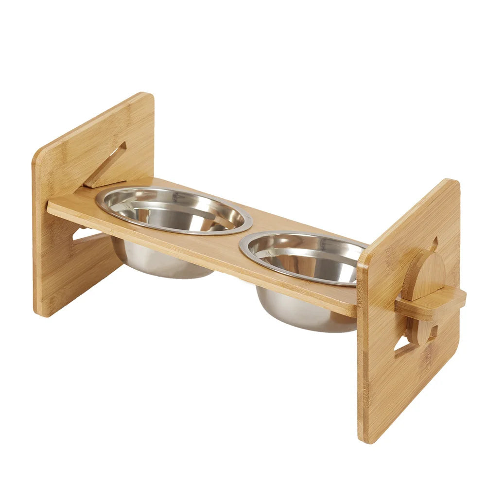 Premium Bamboo & Double Stainless Steel Feeding Station