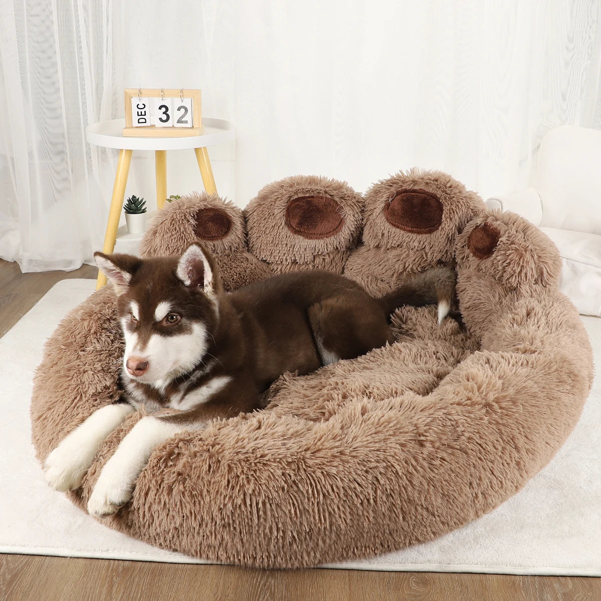 Cozy "Bear Paw" Fluffy Dog Bed