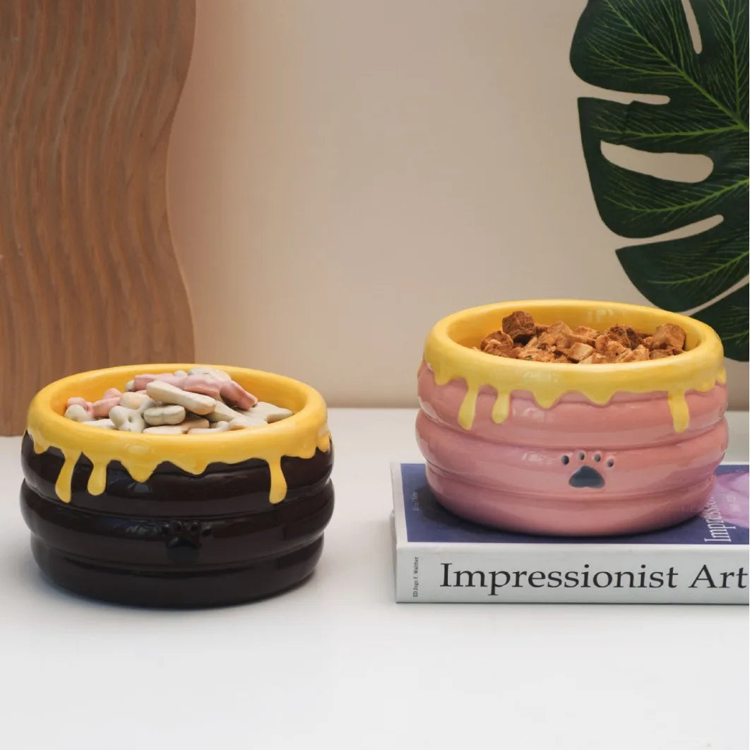 "Sweet Paws" Honey Pot Ceramic Pet Bowl