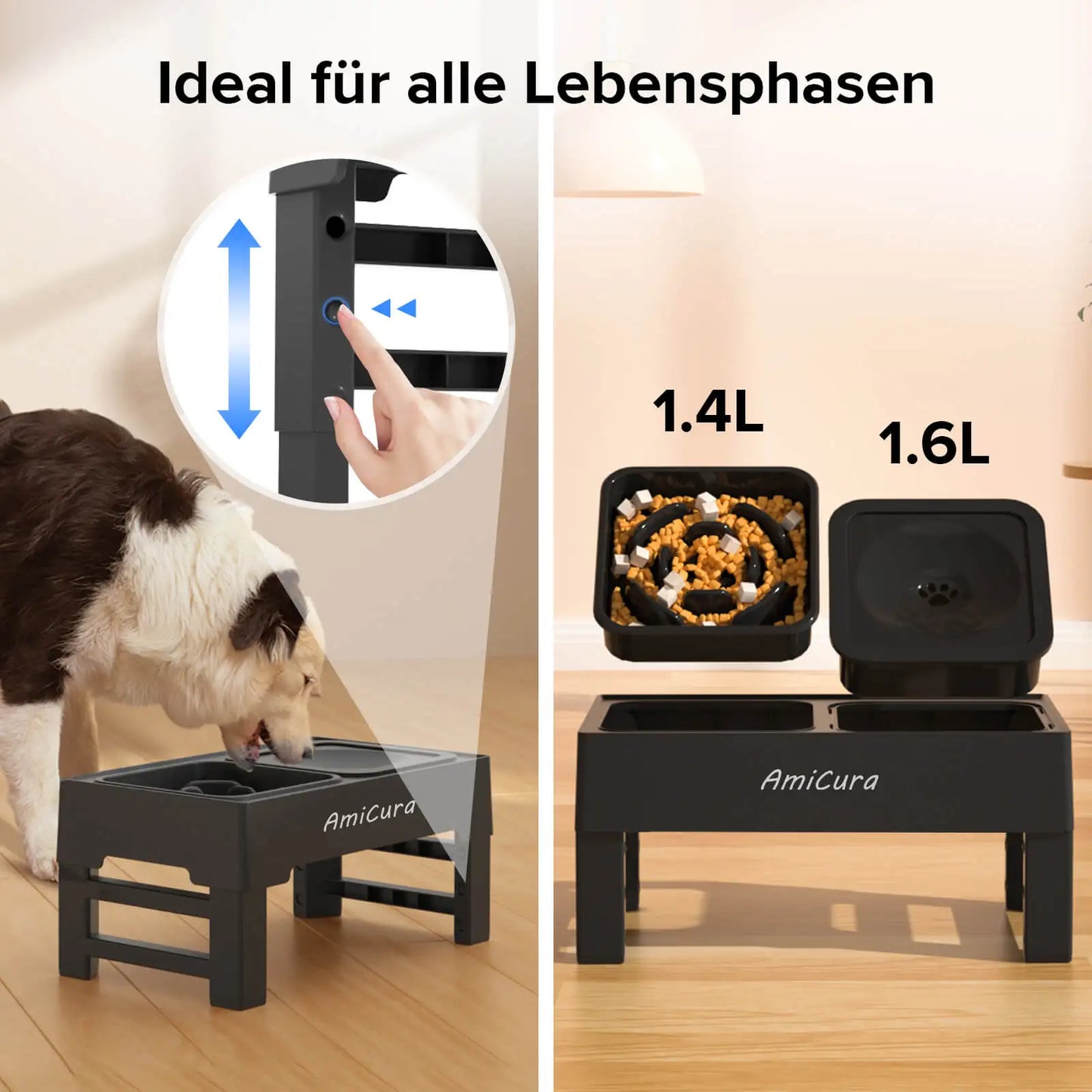 Revolutionäre 2-in-1 erhöhte langsame Futterstation Pet Station