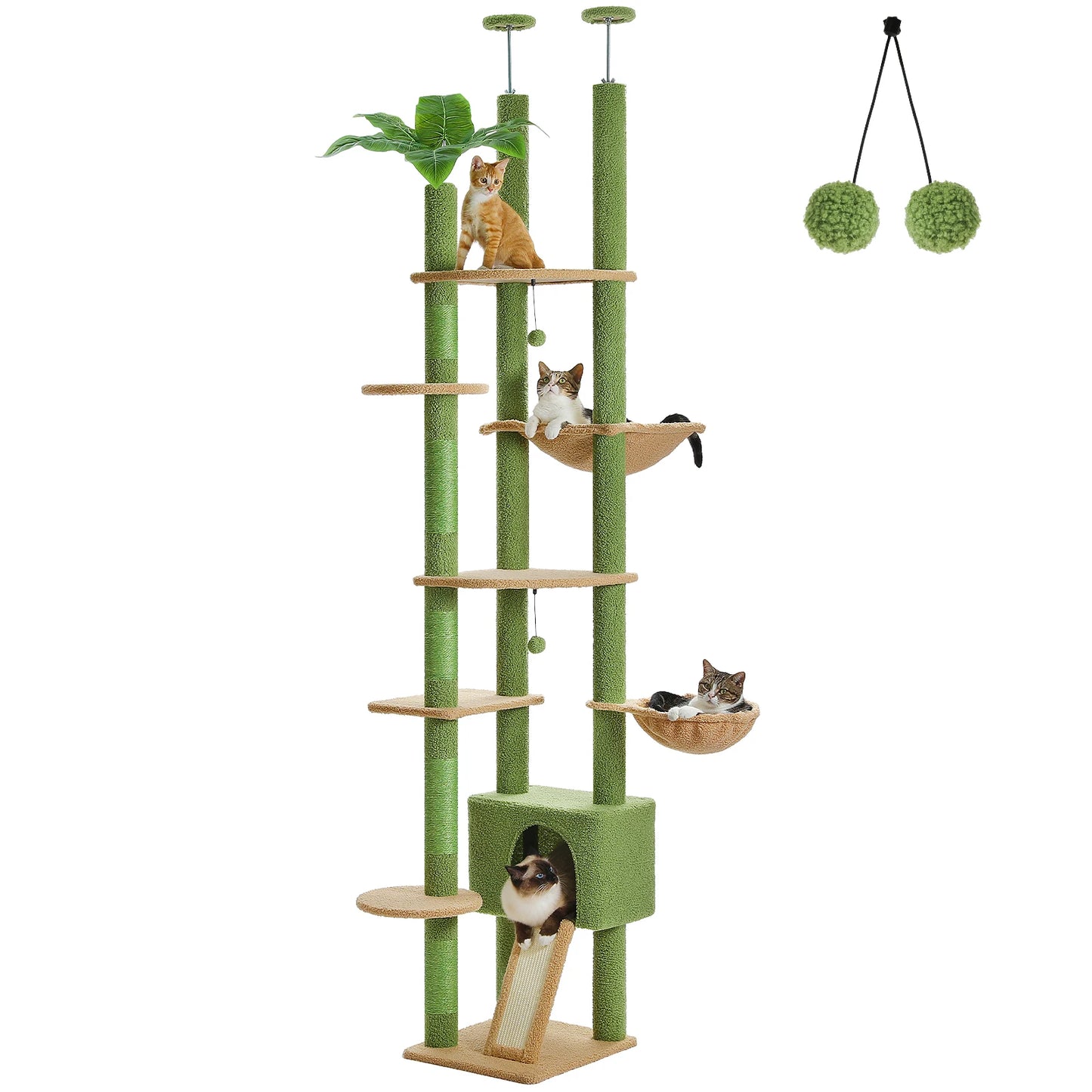 230-252cm "Coco" Cactus Cat Tree Floor to Ceiling Tower