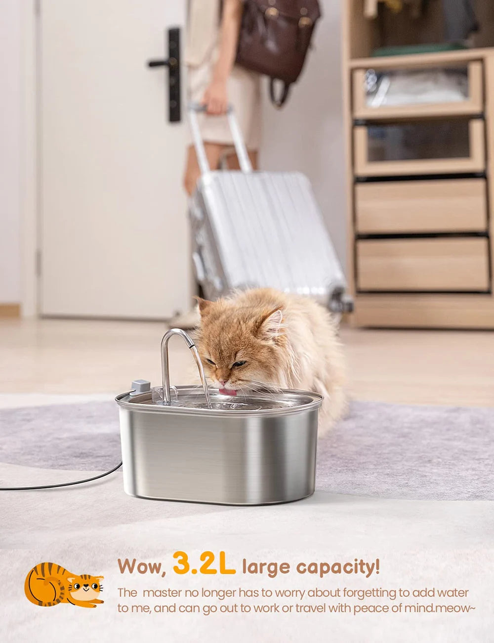 3.2L Smart Stainless Steel Cat Water Fountain