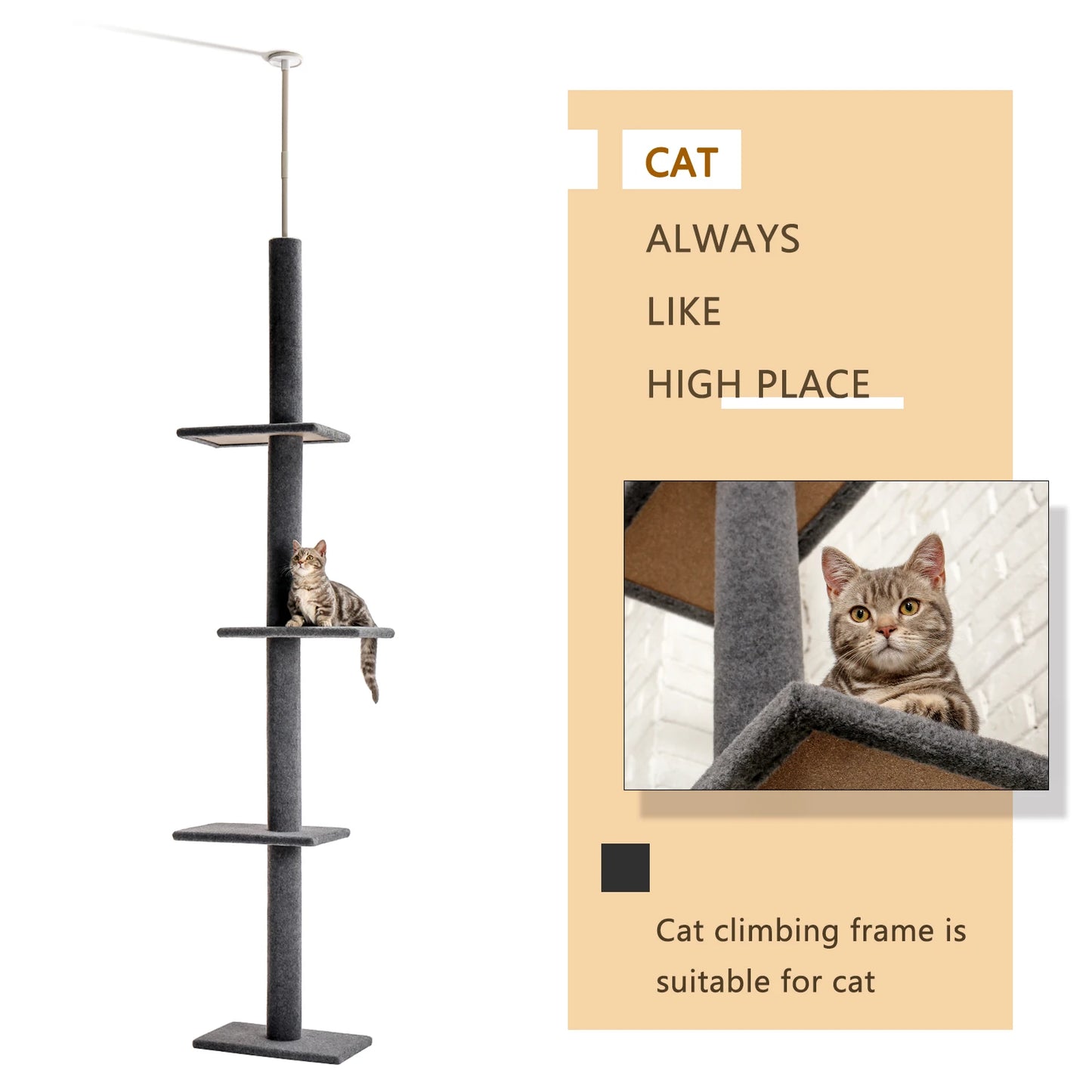 239-275cm "Cactus" Adjustable Floor-to-Ceiling Cat Tree