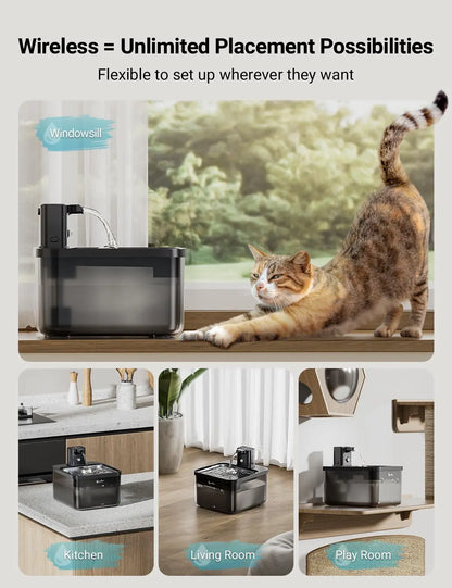 Smart Pro 2.5L Wireless Stainless Steel Pet Water Fountain