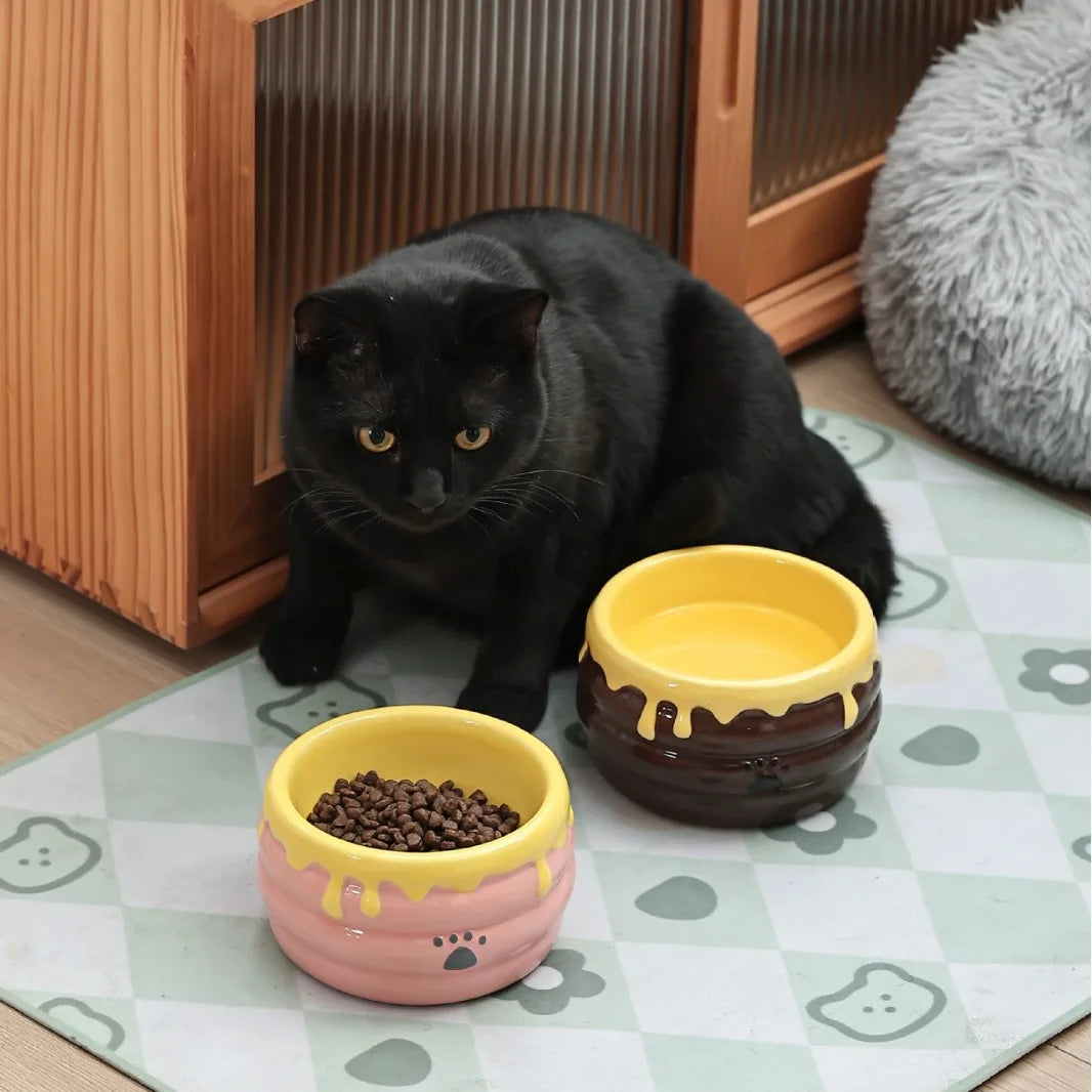 "Sweet Paws" Honey Pot Ceramic Pet Bowl