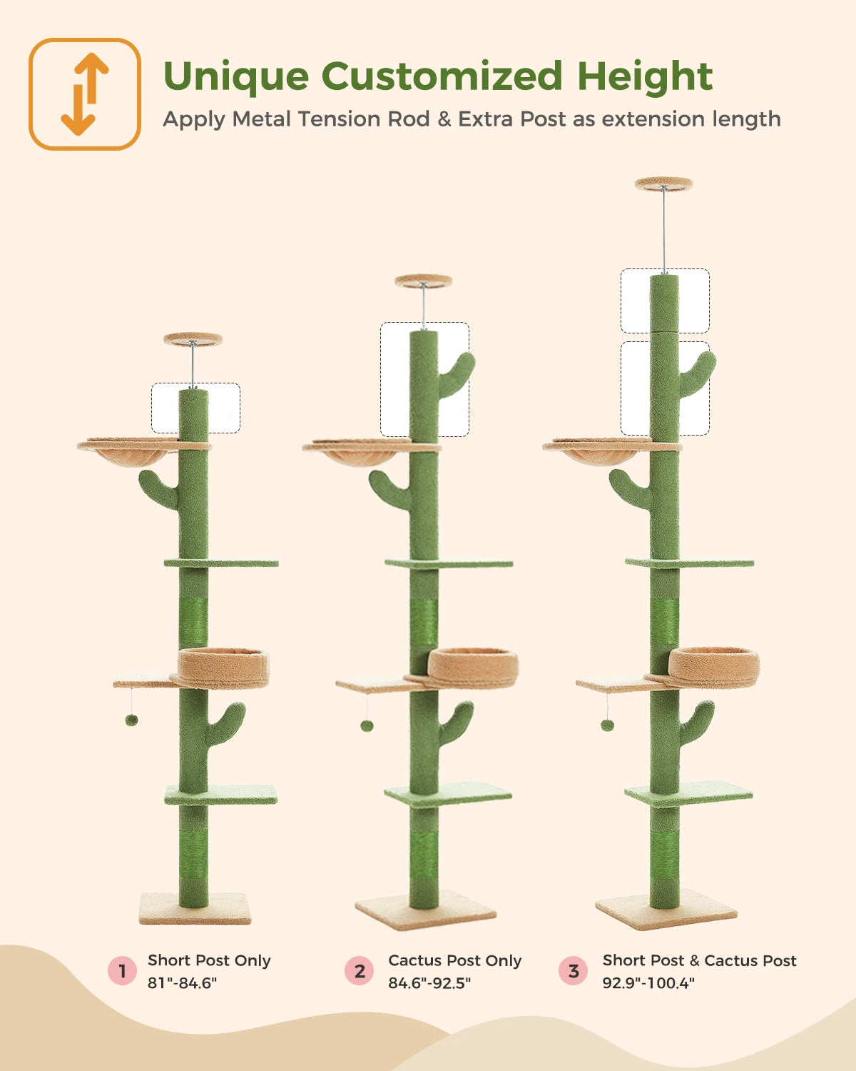 Albero per gatti regolabile dal pavimento al soffitto "Cactus" da 239-275 cm