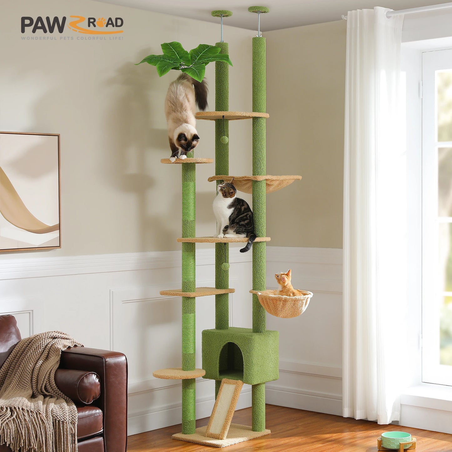 230-252cm "Coco" Cactus Cat Tree Floor to Ceiling Tower