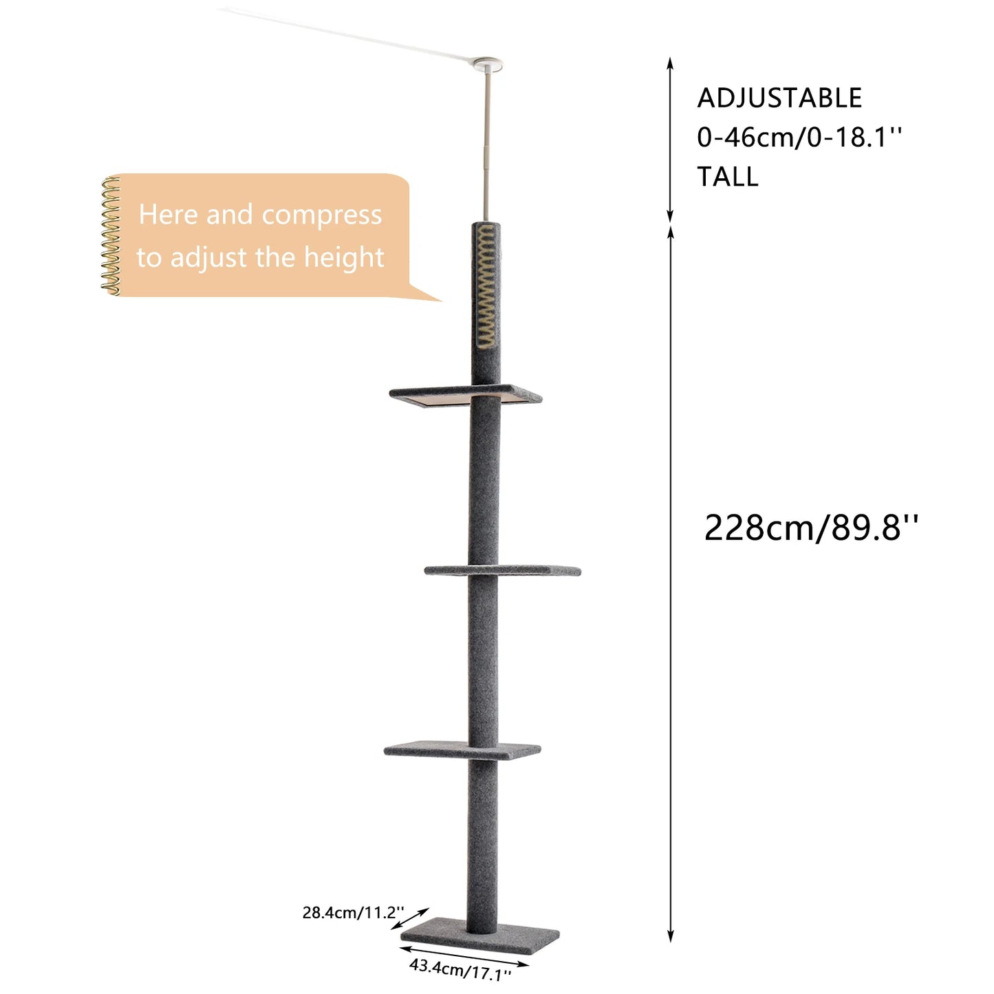 Albero per gatti regolabile dal pavimento al soffitto "Cactus" da 239-275 cm