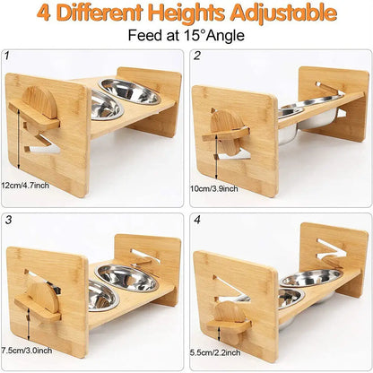 Premium Bamboo & Double Stainless Steel Feeding Station