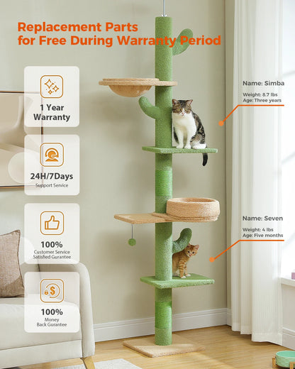 239-275cm "Cactus" Adjustable Floor-to-Ceiling Cat Tree