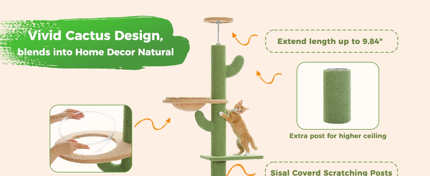 239-275cm "Cactus" Adjustable Floor-to-Ceiling Cat Tree