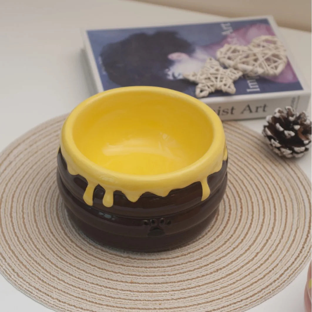 "Sweet Paws" Honey Pot Ceramic Pet Bowl