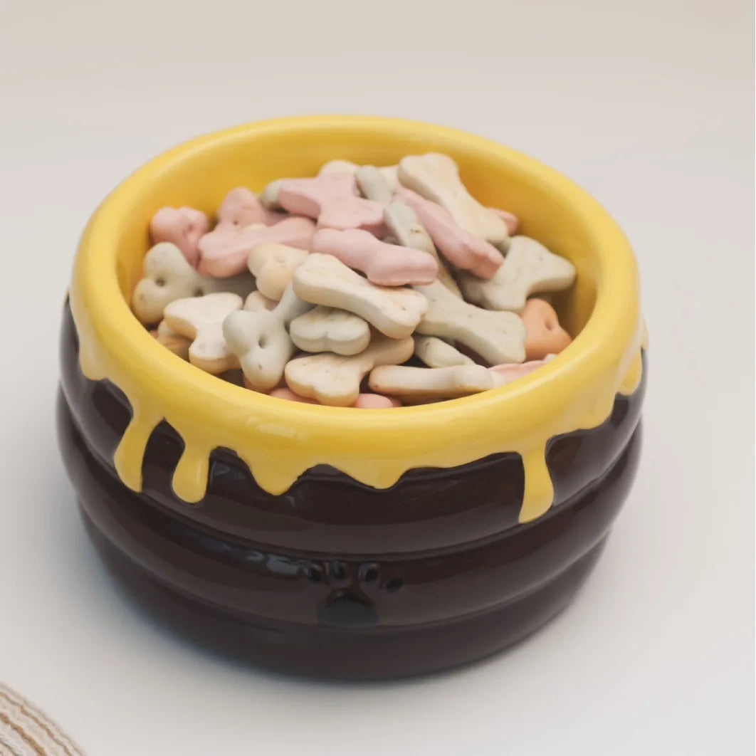 "Sweet Paws" Honey Pot Ceramic Pet Bowl