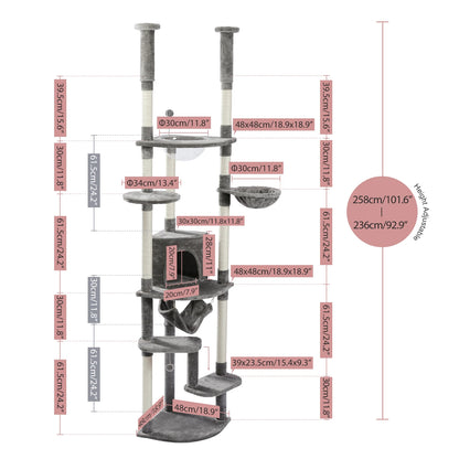 230-252cm "Coco" Cactus Cat Tree Floor to Ceiling Tower