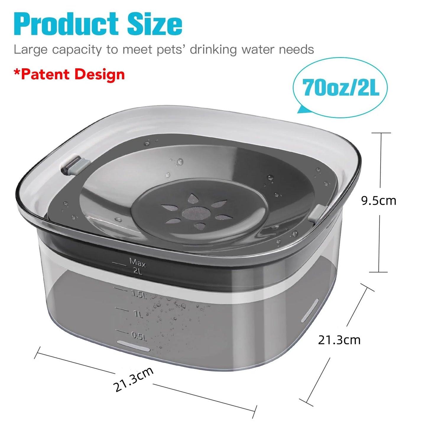 2L Spill-Proof Dog Water Bowl