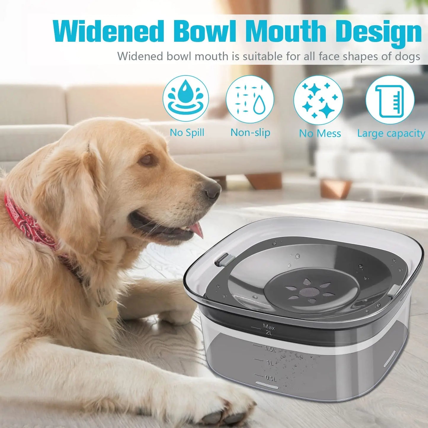 2L Spill-Proof Dog Water Bowl