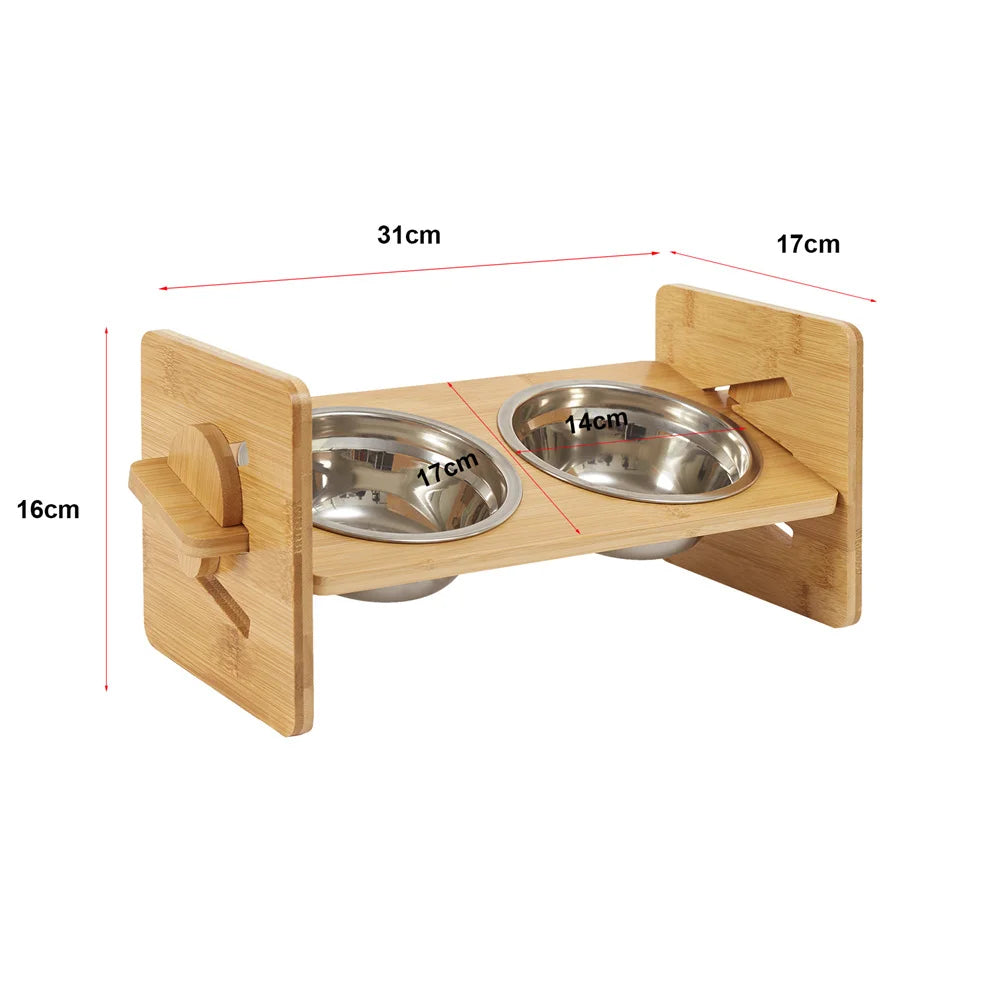 Premium Bamboo & Double Stainless Steel Feeding Station