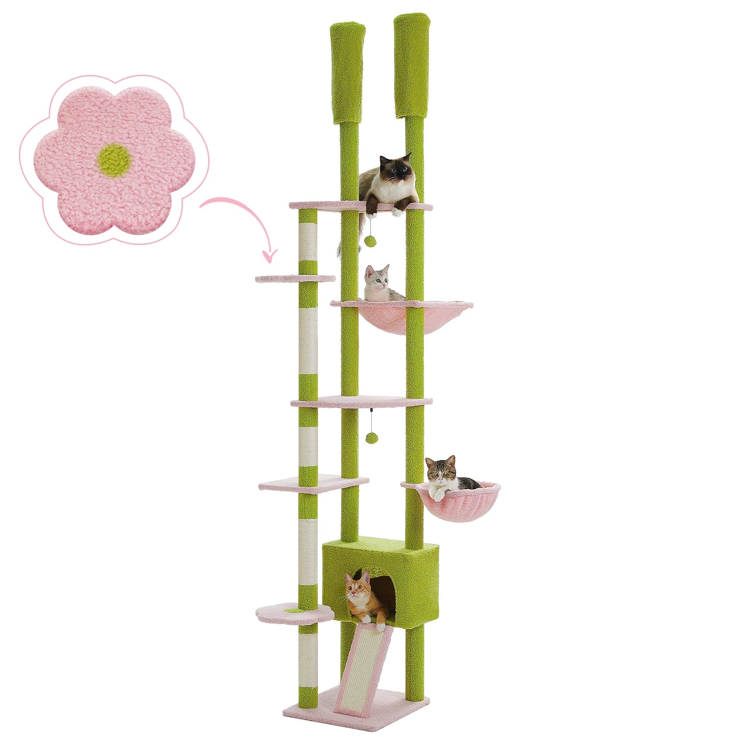 230-252cm "Coco" Cactus Cat Tree Floor to Ceiling Tower