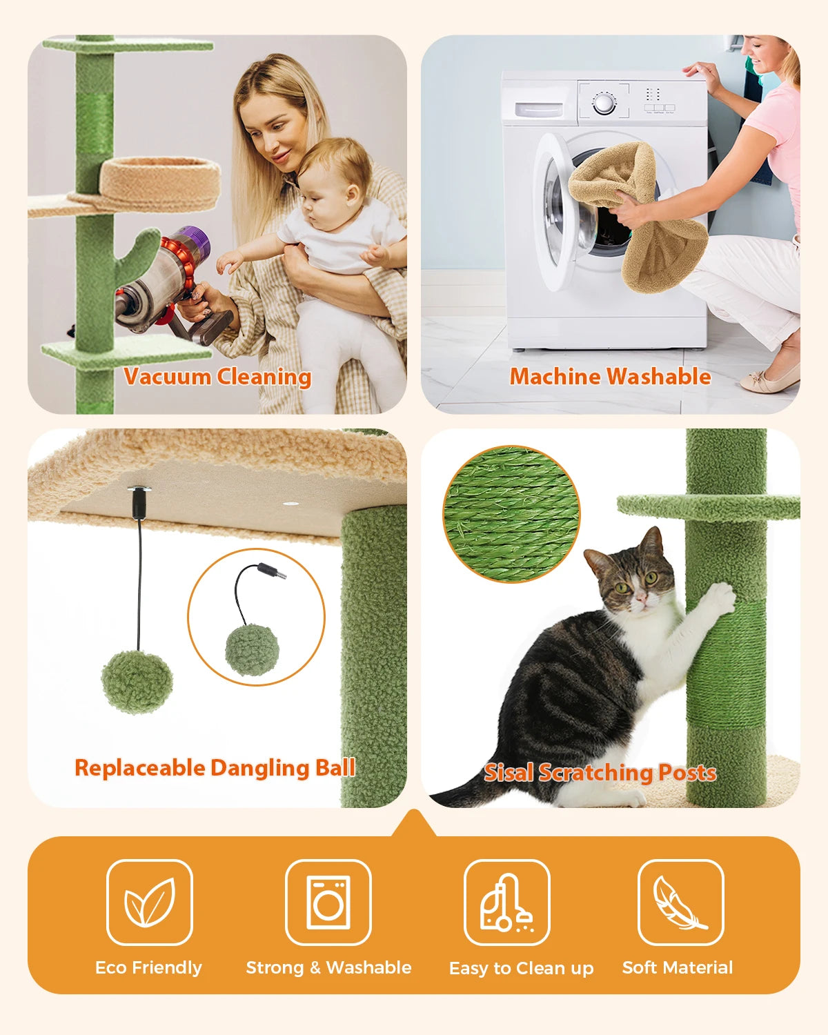 239-275cm "Cactus" Adjustable Floor-to-Ceiling Cat Tree