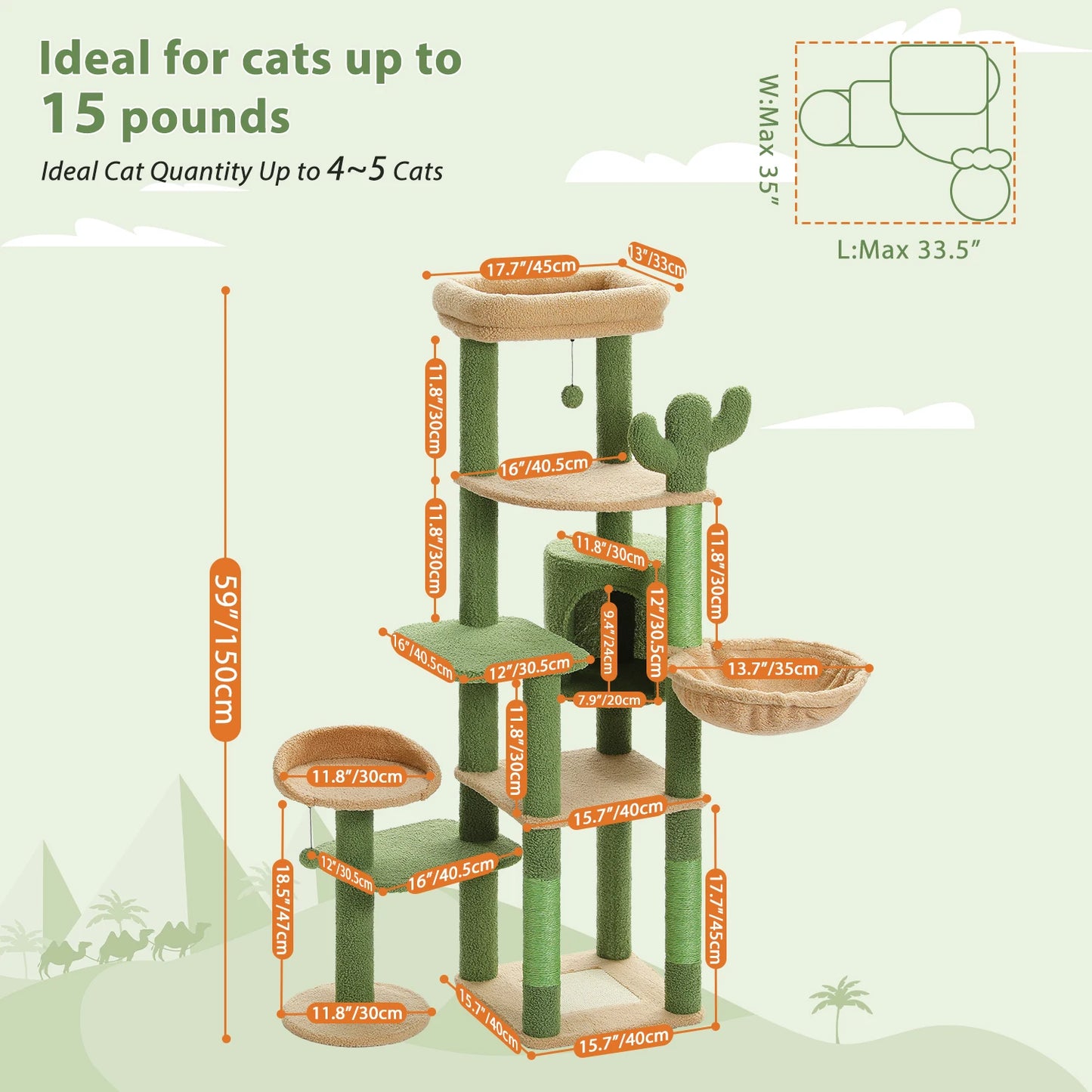 Torre per gatti "Cactus" da 150 cm